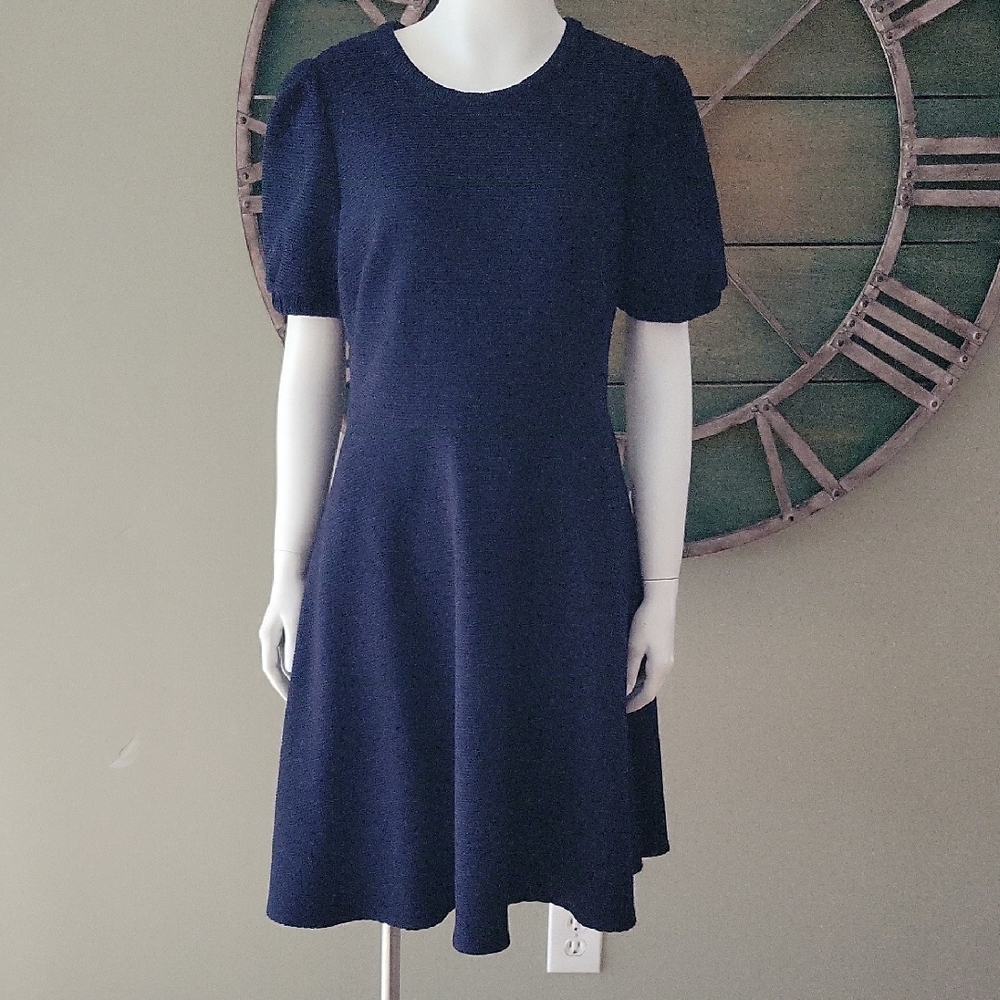 Gal Meets Glam Kristen Puff Sleeve Ribbed Fit And Flare Dress